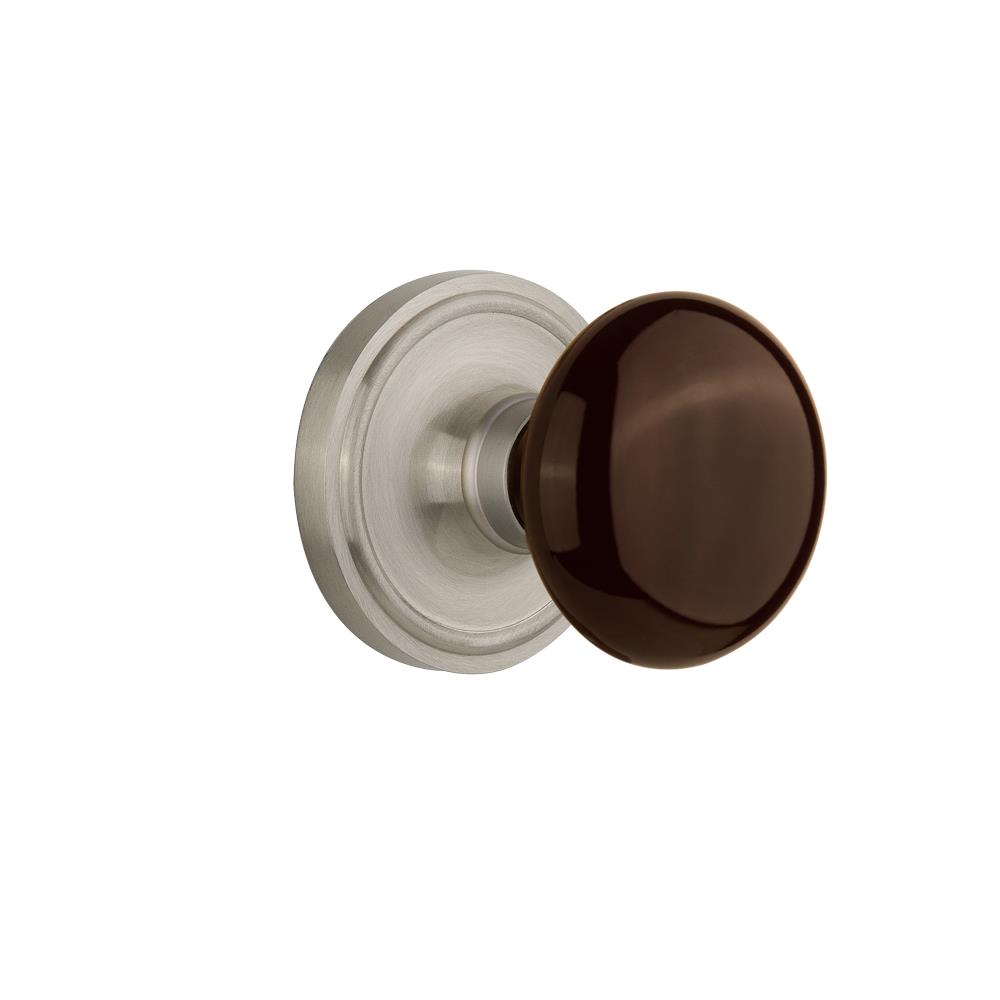 Nostalgic Warehouse CLABRN Double Dummy Classic Rose with Brown Porcelain Knob in Satin Nickel